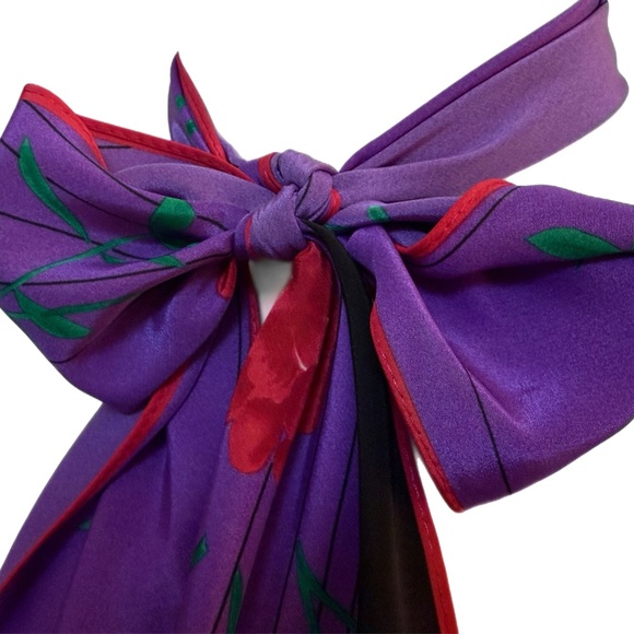 Vintage Vera Long Floral Scarf – Purple, Black & Red Flowers – 7” x 62” - Picture 6 of 7